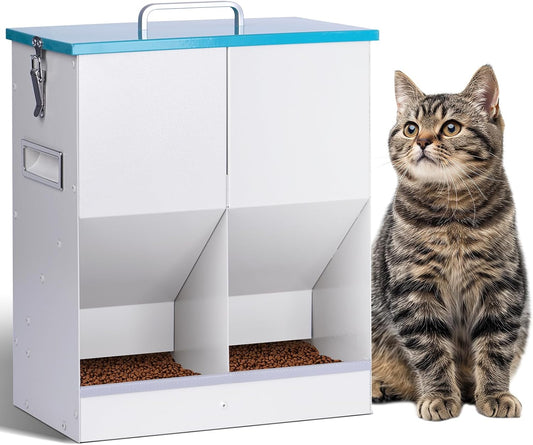 Automatic Cat Feeder for 2 Cat, 42Cups/10L Automatic Pet Feeder for Dogs and Cats, Multiple Cats Feeder Outdoor Large Capacity Galvanized Steel Gravity Pet Dog Dry Food Dispenser (10L)