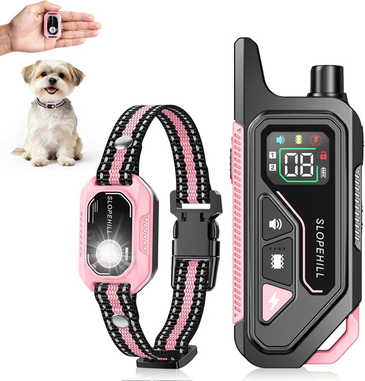 SLOPEHILL Mini Shock Collar for Small Dogs 5-30Lbs, 4200FT Dog Training Collar with Remote,Ipx8 Waterproof E-Collar Features Beep,Vibration,Shock,Light,No Shock Modes,Security Lock,Pink