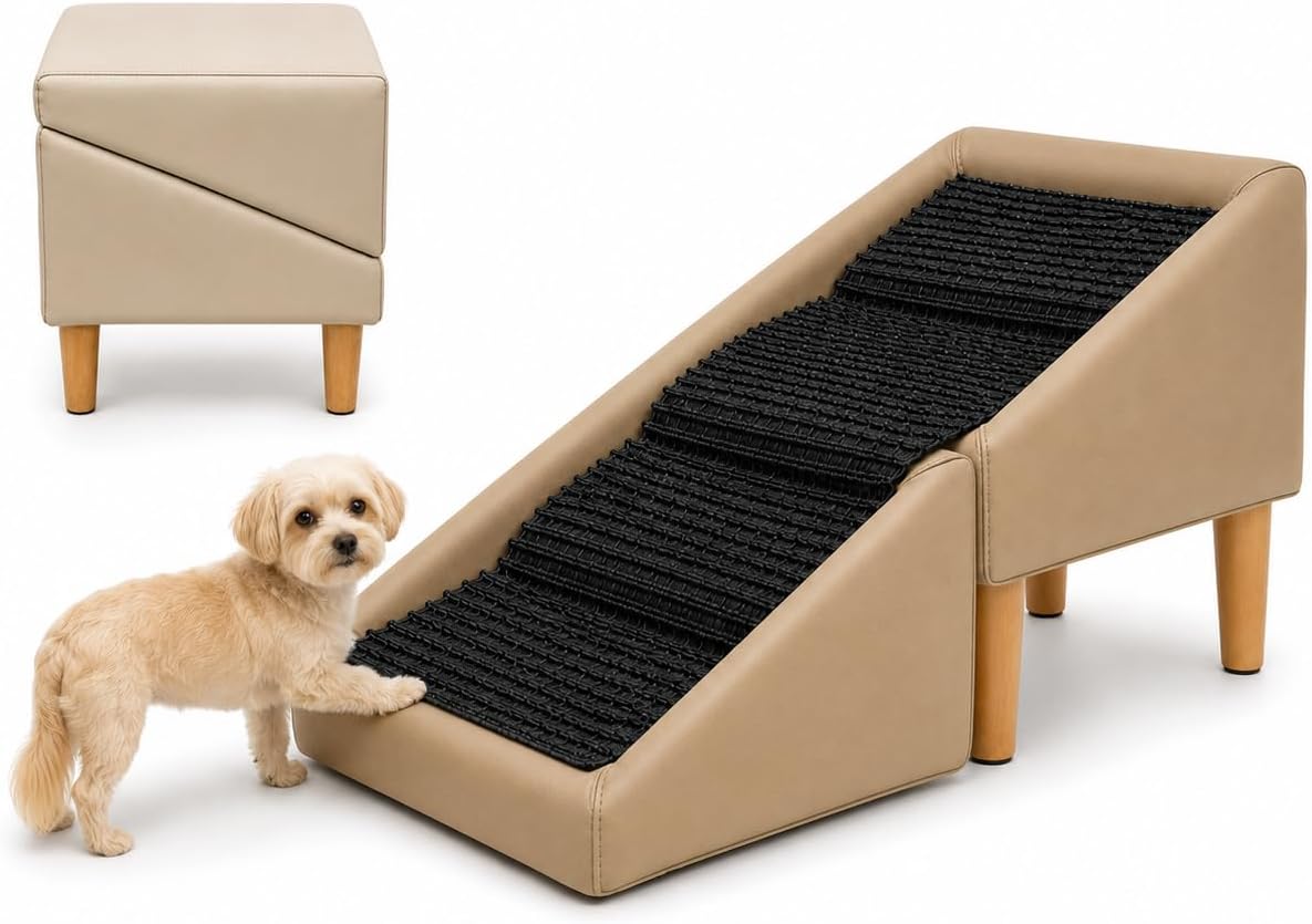 Dog Ramp Ottoman, Foldable Dog Stairs for Couch, Small Dogs