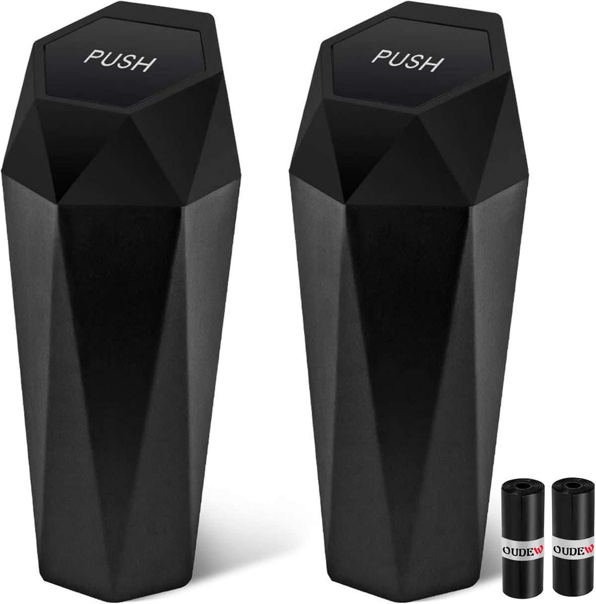 Car Trash Can with Lid, Leakproof, 30 Trash Bags, Black, 2 Pack