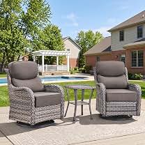 MEISSALIVVE Outdoor Patio Furniture Set with Swivel Chair, 7 Pieces Patio Conversation Set, Patio Sectional Furniture Set with 2 Swivel Rocker Chair & Sofa, 2 Ottomans and Coffee Table (Grey)
