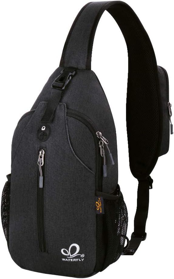 WATERFLY Crossbody Sling Backpack Sling Bag Travel Hiking Chest Bag Daypack (Black)