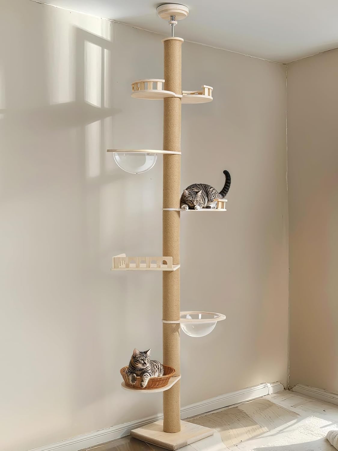 Veehoo Floor to Ceiling Cat Tree,102-122" Adjustable Tall Tension Cat Tower