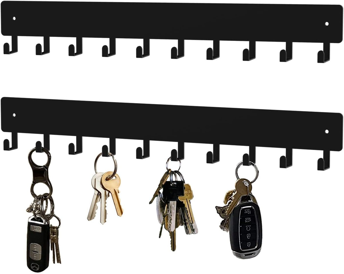 Key Holder Wall Mount,14In with 10 Hooks,Black Metal Key Hanger for Car Key Ring,Suitable for Entrances/Door/Living Rooms/Kitchen/Offices（2 Sets）