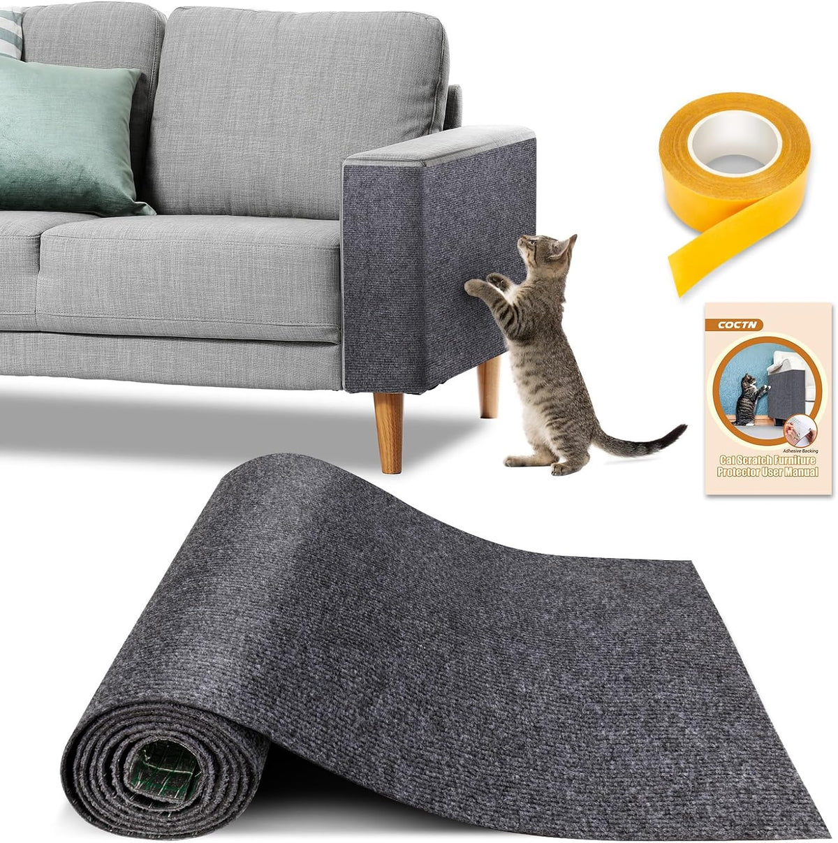 Cat Scratch Couch Protector, 90"X16" Trimmable Anti-Scratch with Grid Tape