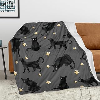 JOOCAR Cute Black Cats Halloween Throw Blankets Goth Gothic Throws Blanket Flannel Soft Warm Fuzzy Cozy Plush Blanket for Kids Adults Bed Sofa Couch Decor 40" X 50"
