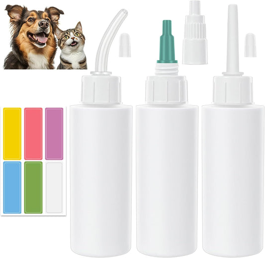 3PCS Empty Plastic Squeeze Bottles for Liquids, 2Oz Empty Dropper Bottle for Medicated Ear Drops for Dogs with Stickers