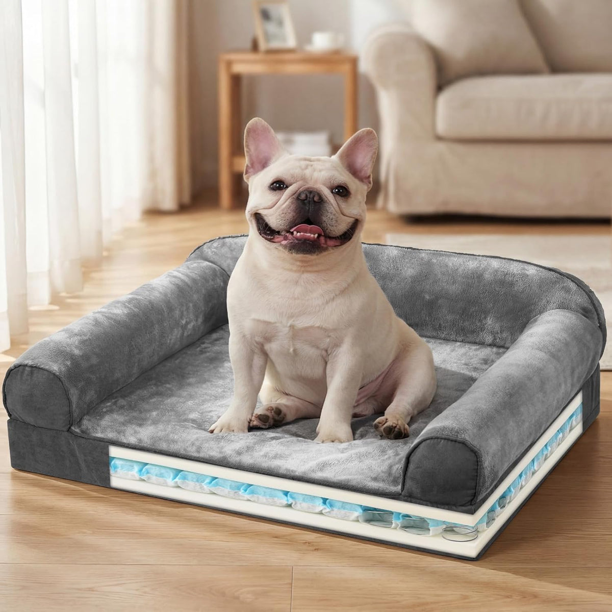 Orthopedic Dog Bed Medium Size Dog, Pocketed Coil Spring Support Joint Relief Small Dog Bed, 28"X23"X8", Waterproof Washable Pet Bed with Removable Zipper Cover & Non-Slip Bottom, Gray