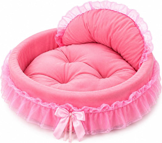 Pink Dog Bed Washable Princess Cat Couch Soft Plush Pet Sofa Nest Mat Snuggle Kitten Puppy Cave Beds Cute Cozy Kitten Doggy Kennel Cushion Small Medium Dogs Cats Sleeping Pad (S, Pink)