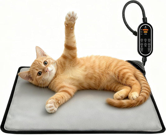 Pet Heating Pad for Cats & Dogs,Safe Electric Cat Warming Pad with Chew Resistant Cord,Automatic Induction Heated Cat Bed,Adjustable Temperature & Time (Light Grey, 17.7" X 17.7")