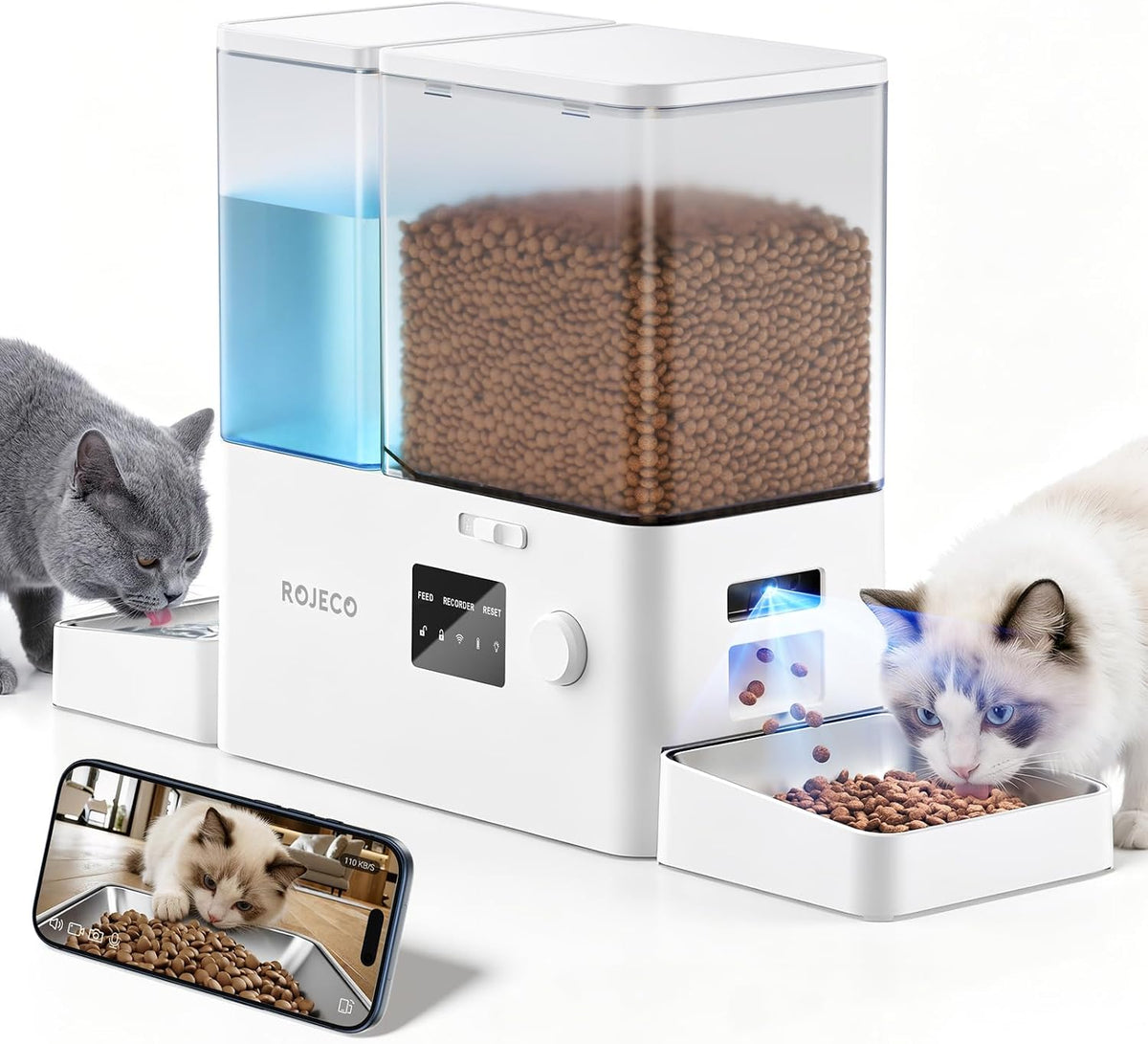 ROJECO Automatic Cat Feeder and Water Dispenser with Camera,2.4G/5G Wifi