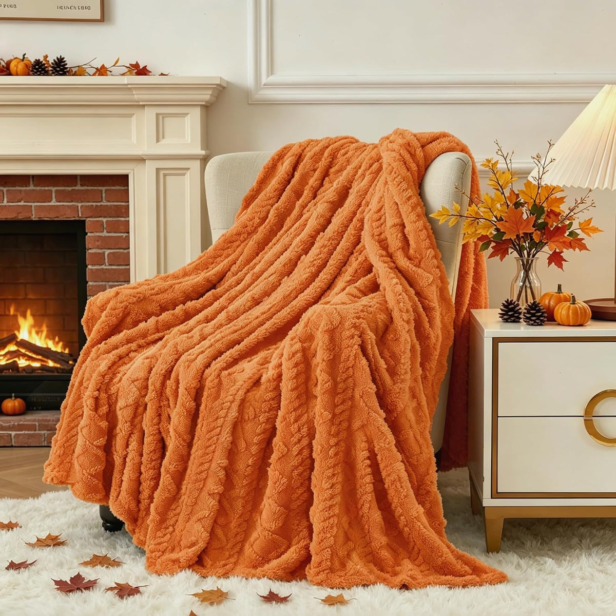 Aganear Fleece Throw Blanket for Couch, Fall Boho Blankets,50"X60" Khaki