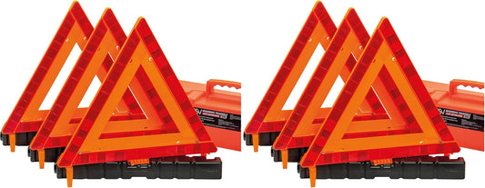 DSV Standard Warning Triangles, Safety Triangles DOT Approved, Plastic, 3 Pack, Reflective Triangles with Heavy Base, FMVSS 571.125 &Carrying Case Included