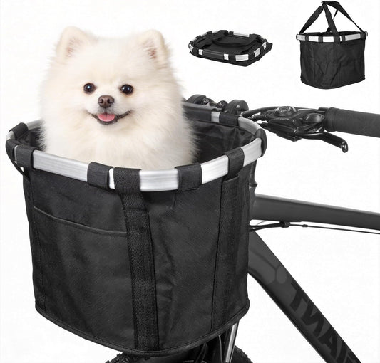 Waterproof Oxford Cloth Bike Handlebar Basket - Quick Release Detachable Bicycle Front Basket, Aluminum Frame, Load-Bearing up to 20Lbs, Pet Friendly Bike Basket for Small Dogs
