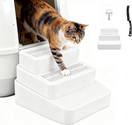 3 Steps Cat Litter Box Step with Cleaning Brush for Automatic Litter Boxes