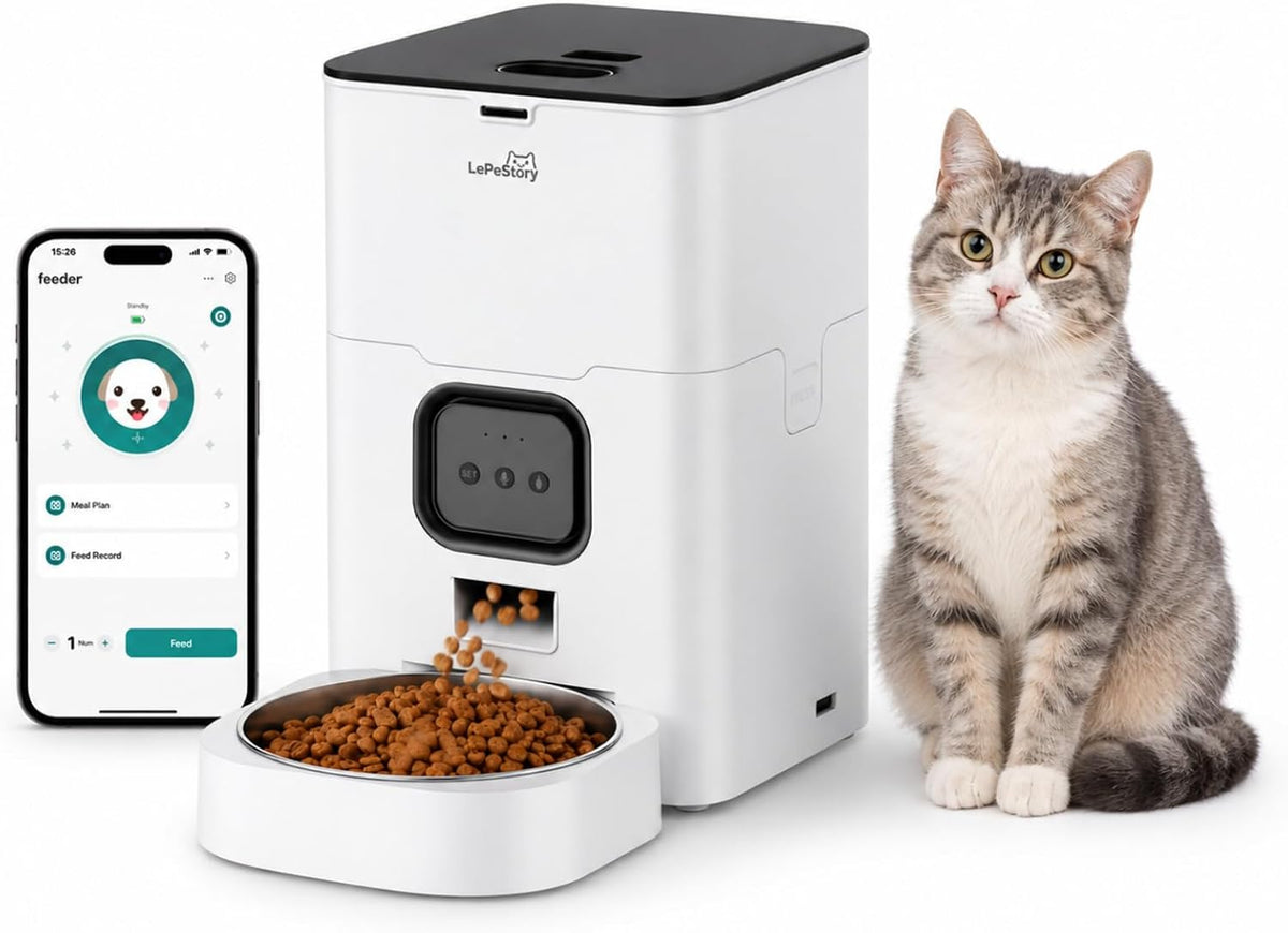 Automatic Cat Feeder with APP: 4L Dry Food Dispenser for Small Dogs & Cats