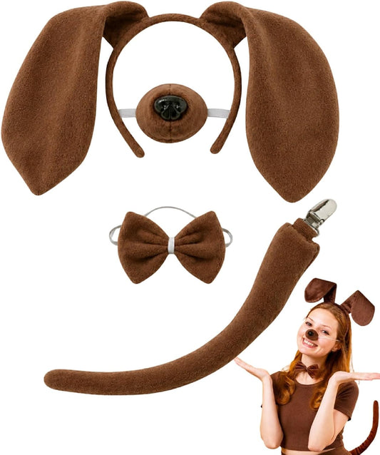 Brown Dog Ears and Tail with Nose Bow Tie Dog Ear Headband