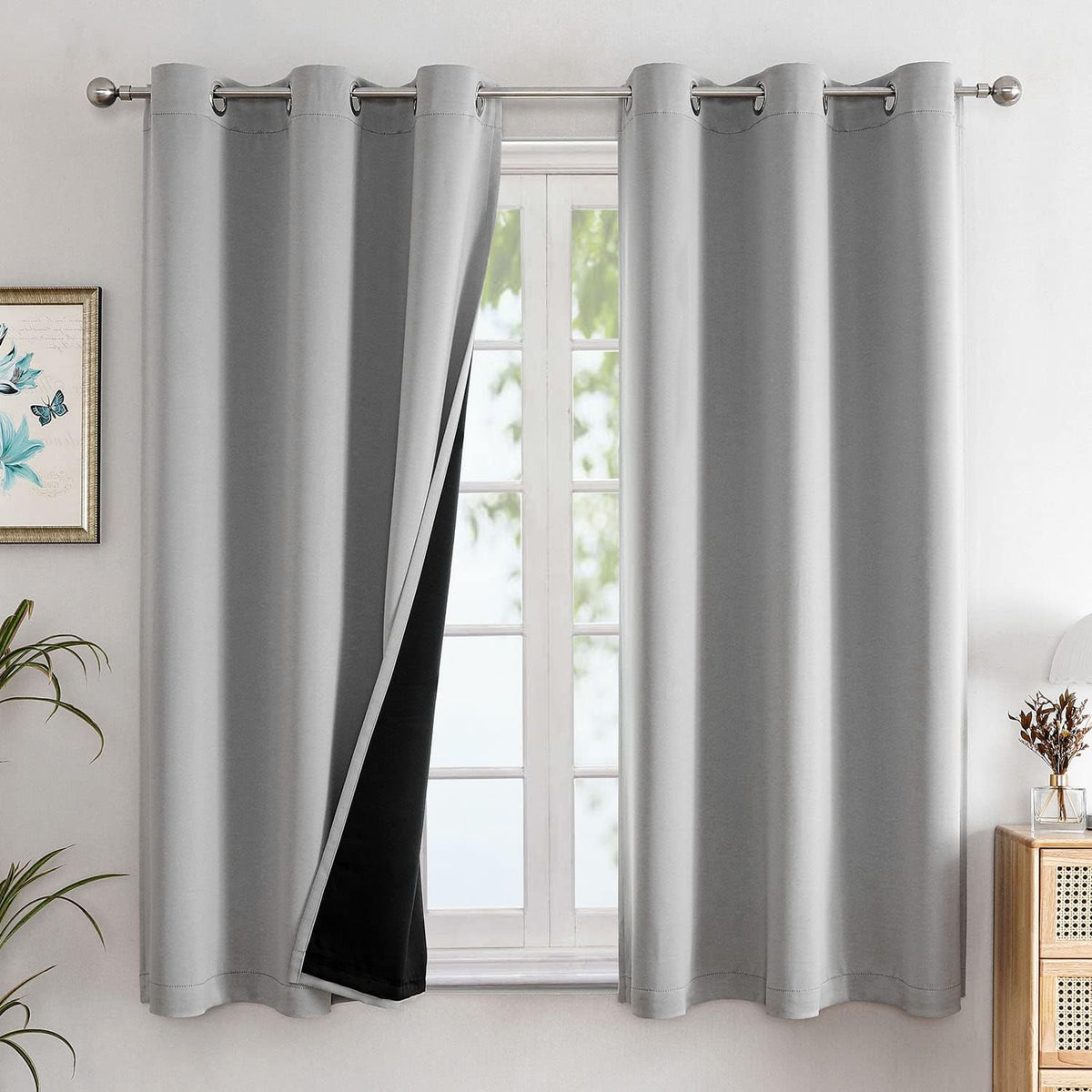 Chrisdowa 100% Blackout Curtains for Bedroom 63 Inch Long with Black Liner