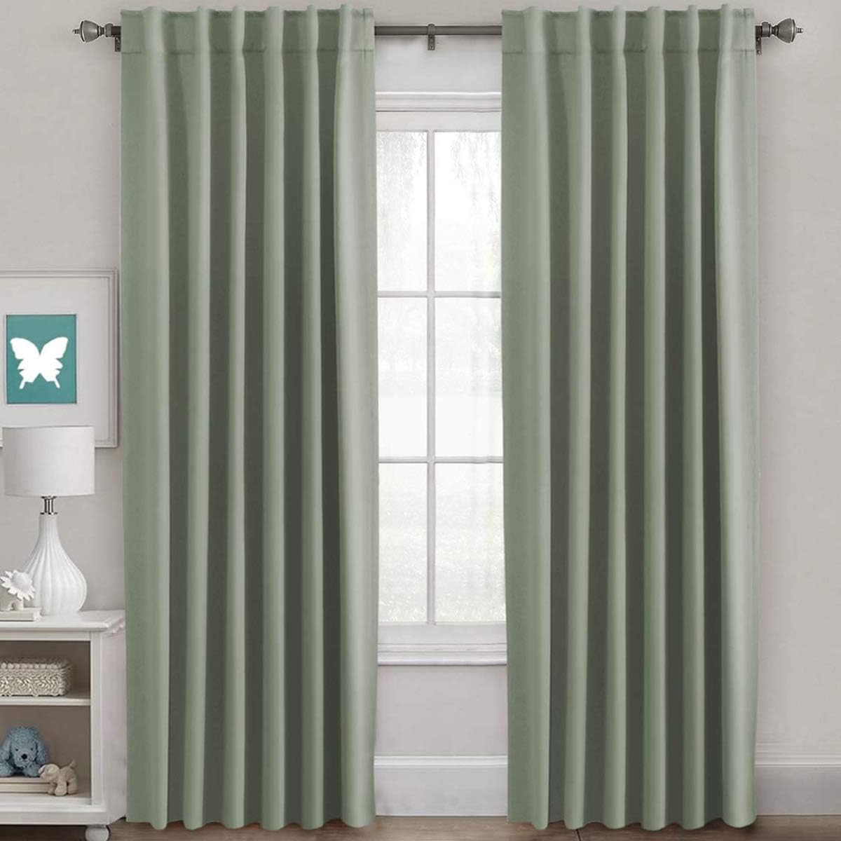 H.VERSAILTEX Blackout Curtains Thermal Insulated Window Treatment Panels Room Darkening Blackout Drapes for Living Room Back Tab/Rod Pocket Bedroom Draperies, 52 X 84 Inch, Light Sage, 2 Panels