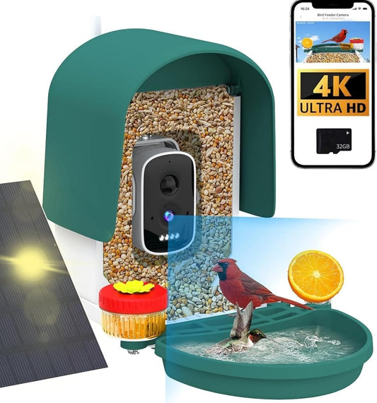 4K Smart Bird Feeder with Camera, Build-In 32GB SD Card & Solar Powered