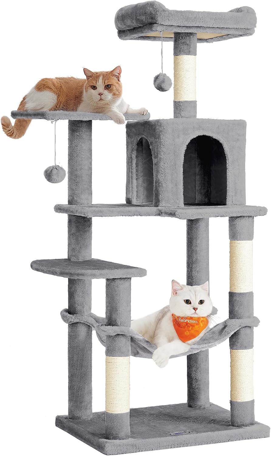 Feandrea Cat Tree, 81.1-Inch Large Cat Tower, Multi-Level Condo, Smoky Gray