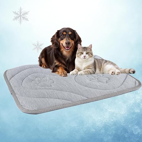 Reversible Dog Cooling Mat for Small Dogs 24"X18" — Thick & Durable Orthopedic Breathable 3D Mesh, Cool-Feel Arc-Chill Fiber (Q-Max>0.5) & Soft Velvet, Machine Washable, Cool Gray