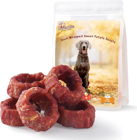Pawmate Dog Treats Duck Wrapped Sweet Potato Donuts Dog Chew Snacks 10.6 Oz