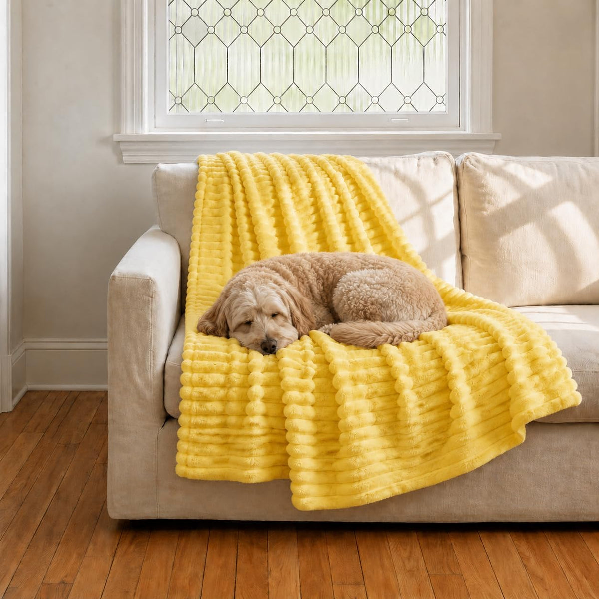 Emotional Support Blanket Yellow Dog Security Blanket Indoors Sofa Kennel