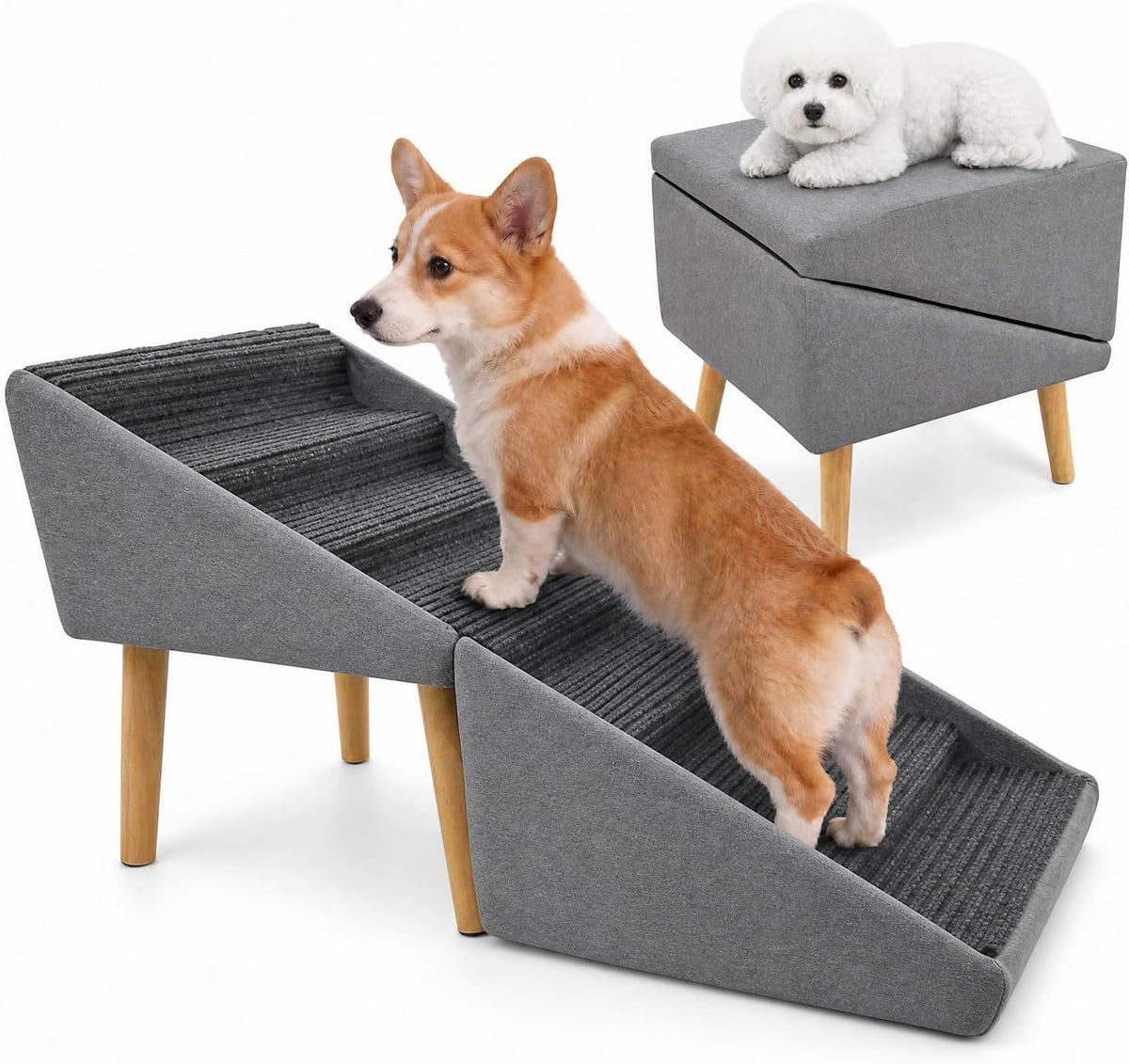YYW 2-In-1 Foldable Pet Stairs, Dog Ramp for Bed and Couch, 43Cm High
