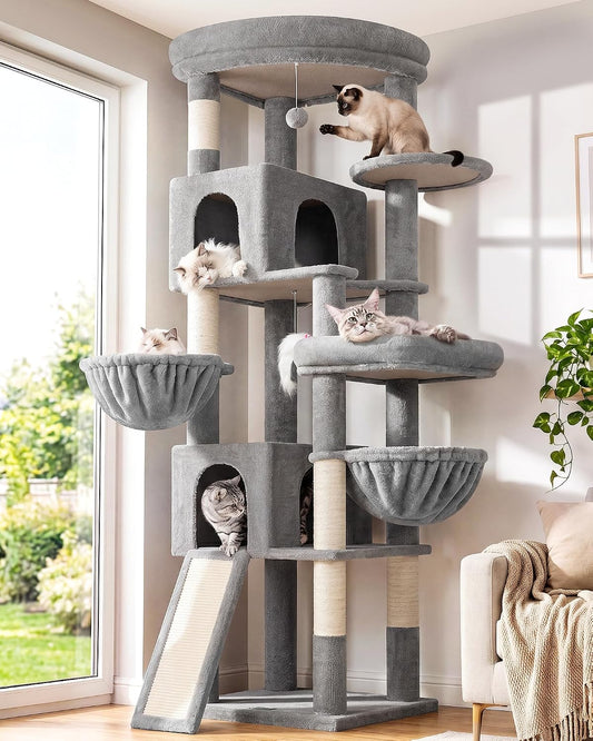 Globlazer Maine Coon Corner Cat Tree for Indoor Cats 74In, C74, Dark Grey