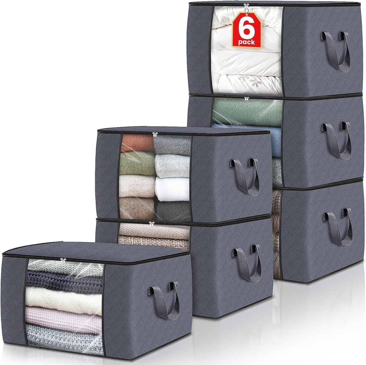 Fab Totes 6 Pack Storage Bags for Clothes Blanket Storage Bins with Lids
