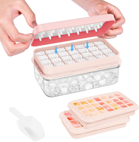 PHINOX Ice Cube Tray with Lid and Bin, Easy Release 56 Cubes for Freezer