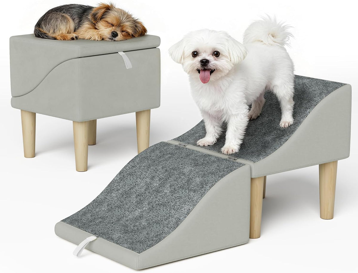 Dog Stairs for Small Dogs, 16.5” 2-In-1 Foldable Ottoman Dog Ramp