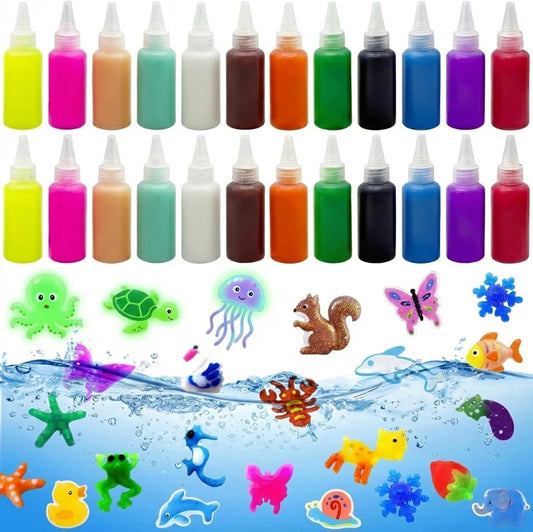 Magic Water Elf Toy Kit Refill for Kids –DIY Water Pets Science Craft Kit, STEM Sensory Activity, Glow-In-The-Dark & Sparkling Aqua Fairy Toys for Boys & Girls Ages 3+ (24 Bottle Solid Color Gels)