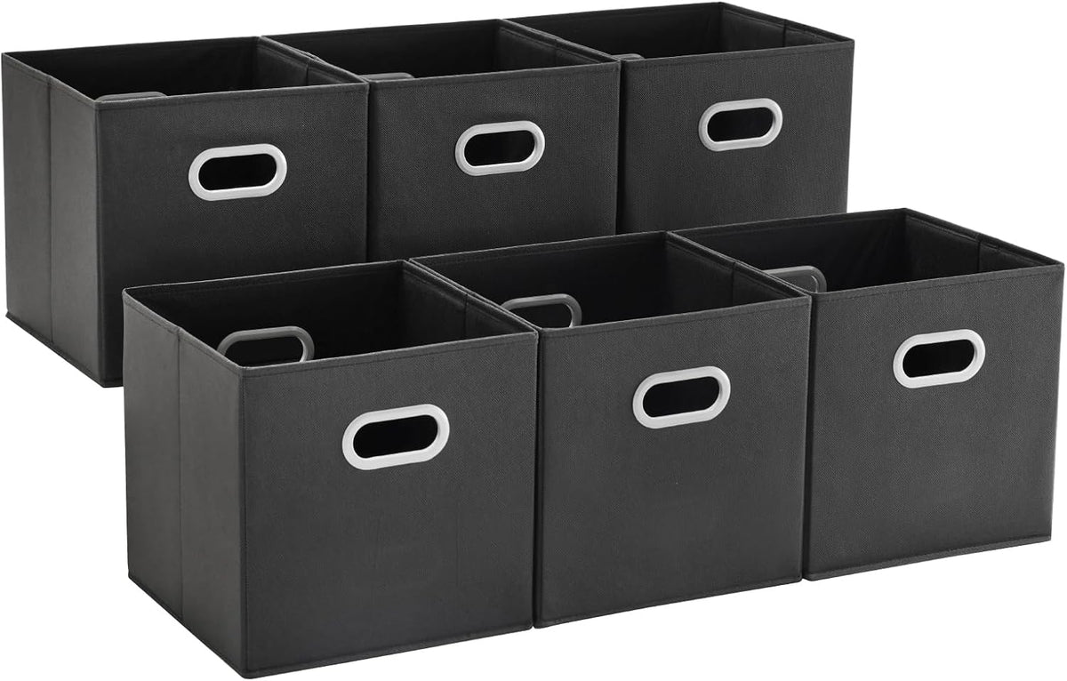 MAX Houser 6 Pack Foldable Fabric Storage Bins with Handles, Black
