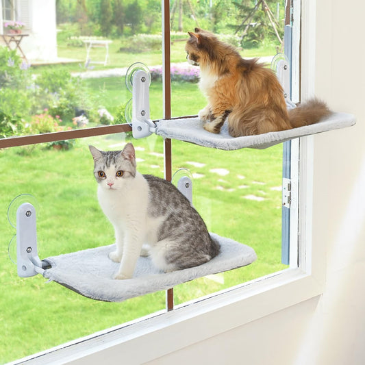 2 Pack Heavy Duty Cat Window Perch,Foldable & Stackable Cat Hammock Bed with 8 Strong Suction Cups,Metal Frame and Reversible Cover,22.8"X20.5" Window Seat for Large Indoor Cats