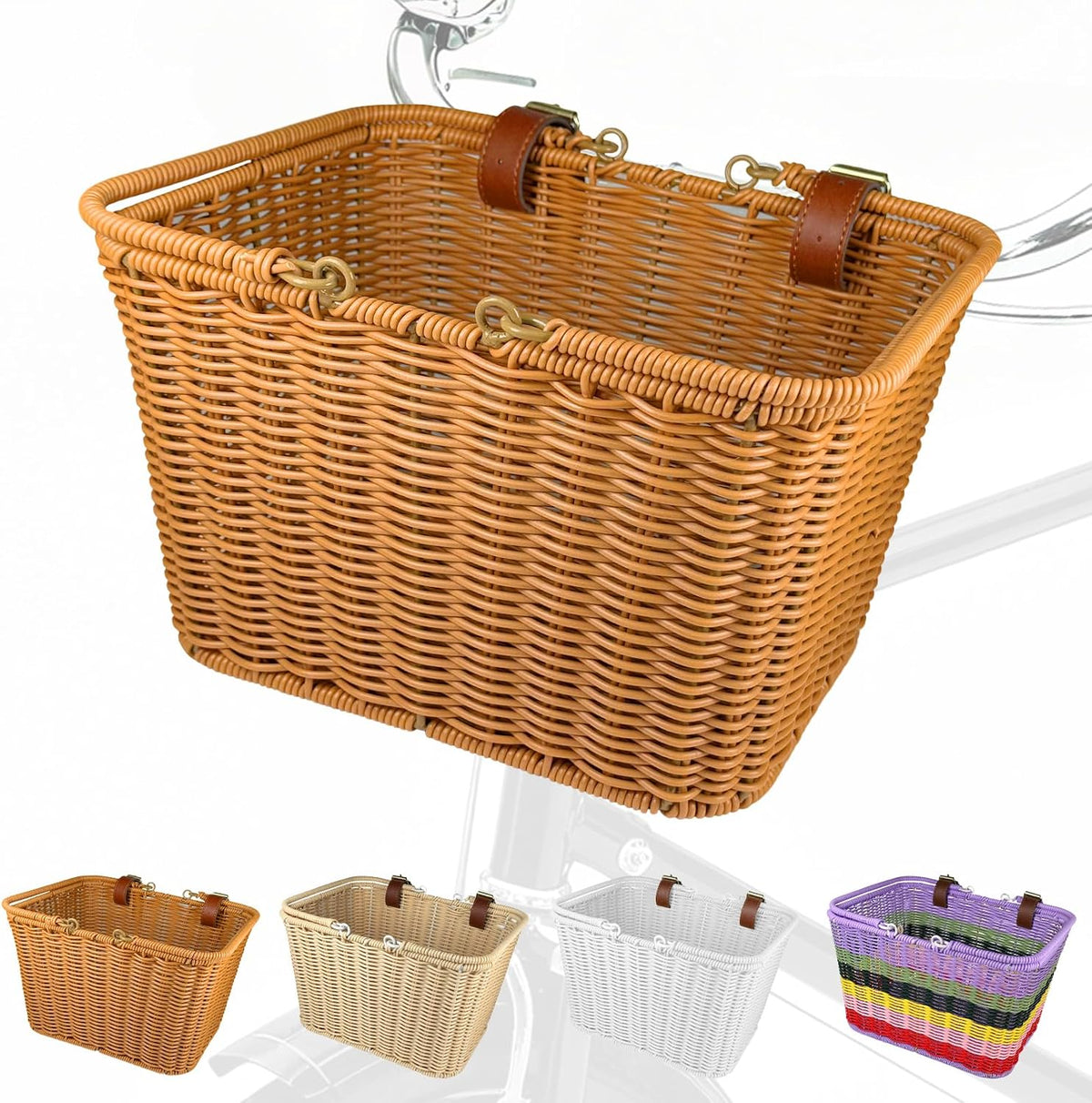 Large Bike Basket Front for Adult Bike Hand-Woven Iron Frame