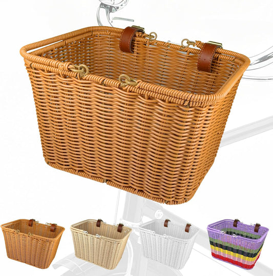 Large Bike Basket Front for Adult Bike Hand-Woven Iron Frame