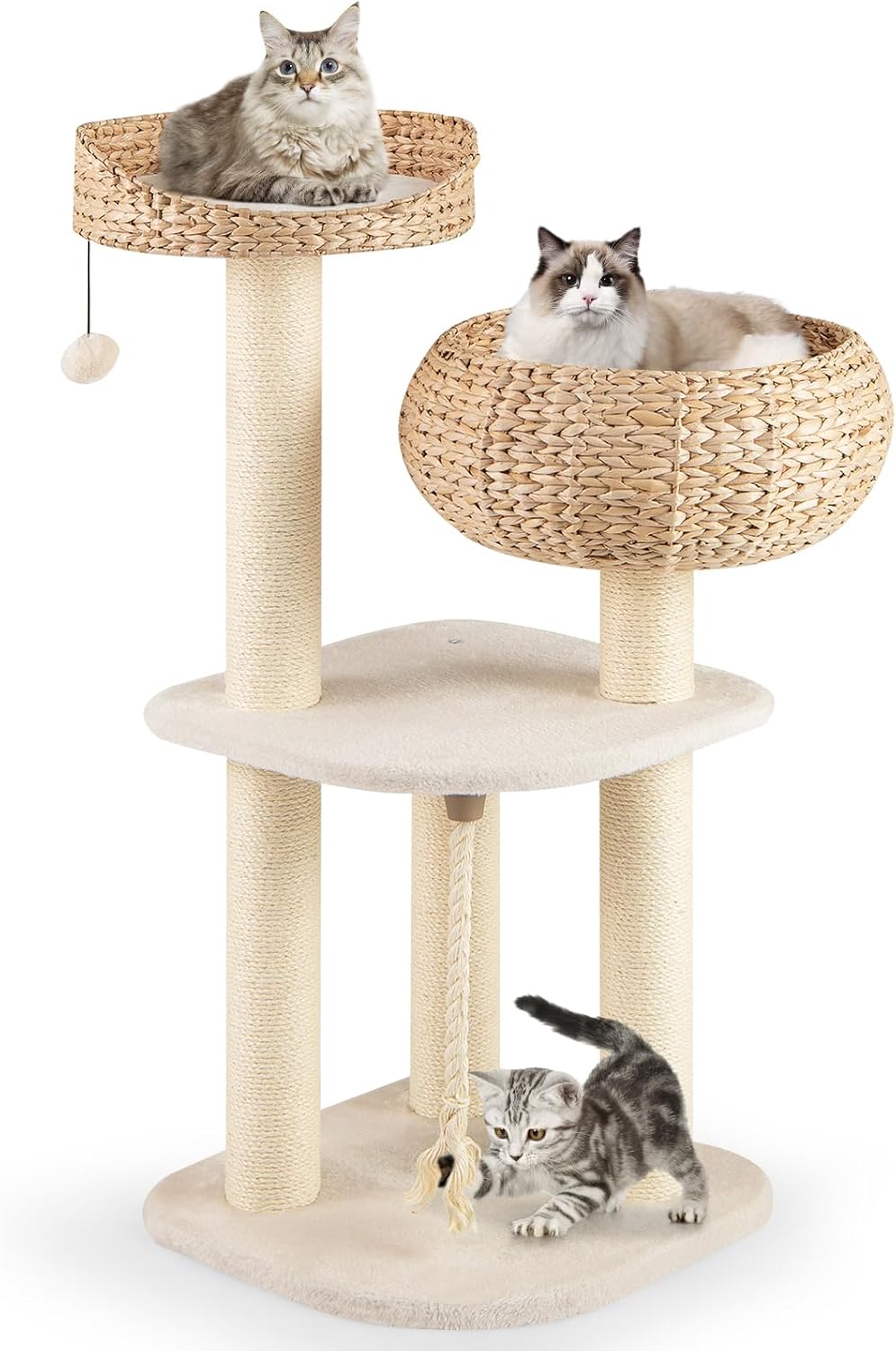 2026 New 4-Level over Door Cat Tree, with (6 Suction Cups & Climbing Rope and Adjustable Hooks), Door Hanging Cat Shelf with 17.7In Perch – over the Door Cat Tree Climber, for Large Cats & Kittens