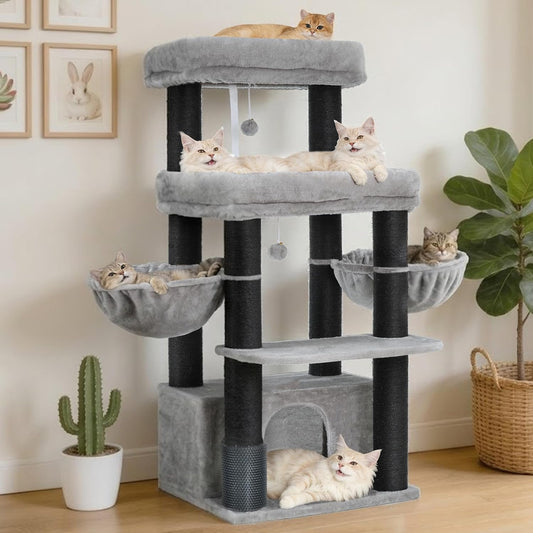Hey-Brother XXL Cat Tree Tower with 2 Big Platforms for Large Adult, MPJ02W