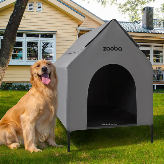 Zooba Large Dog House Outdoor, 36In Elevated 2-In-1 Cot & Canopy
