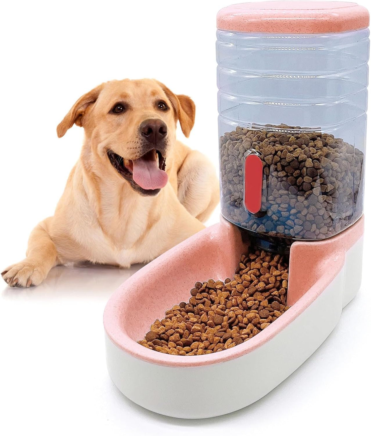 Kathson Gravity Dog Food Dispenser Automatic Cat Feeding Food Station 1 Gallon Large Capacity Puppy Food Bowl for Small and Medium Dogs Cats Pink