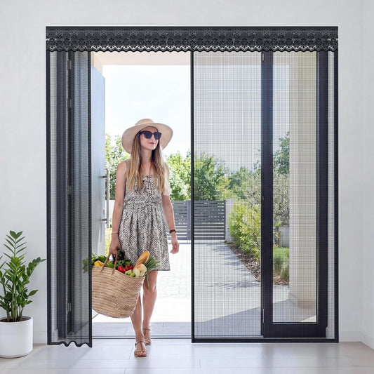 Sliding Magnetic Screen Door with Track for 72X80 Inch Patio & French Doors, Fully Retractable Mesh Door Screen with No Top Blockage, Durable Heavy Duty Bug Screen for Convenient Access