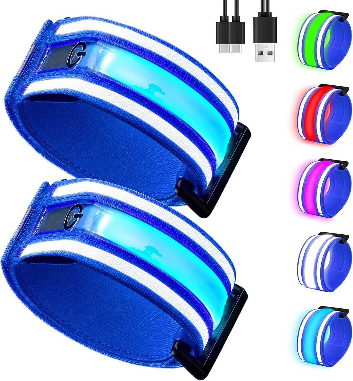 Fitense Light up LED Armband 2-Pack High Visibility Adjustable Running Gear
