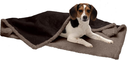 Furhaven Waterproof & Self-Warming Throw Blanket for Dogs & Indoor Cats, Washable & Reflects Body Heat - Soft-Edged Terry & Sherpa Dog Blanket - Espresso, Medium