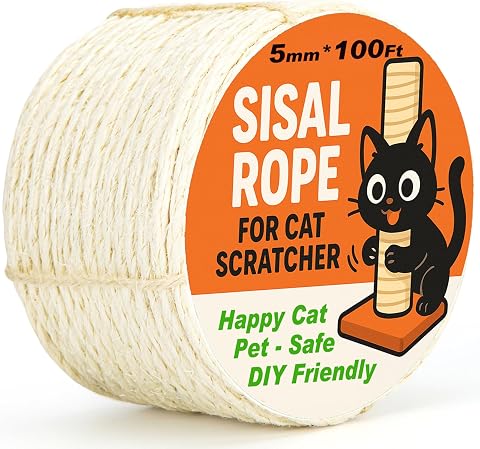 White Sisal Rope for Cat Tree and Scratching Post 5Mm 1/5 Inch, 100 Feet