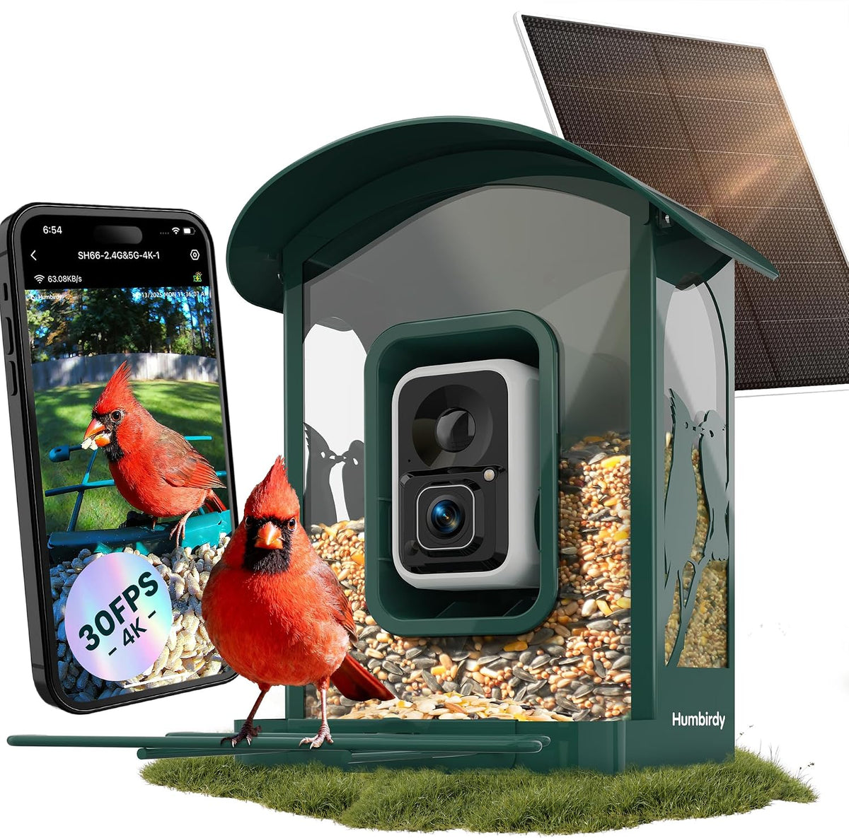 4K Smart Bird Feeder with Camera,No Subscription,Solar Powered
