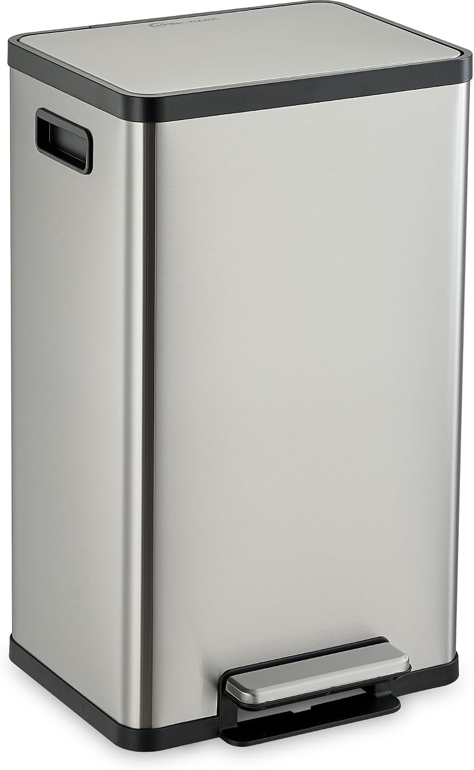 SIMPLI-MAGIC 50 Liter / 13.2 Gallon Soft-Close, Smudge Resistant Trash Can with Foot Pedal and Built in Filter- Stainless Steel, Sleek Finish