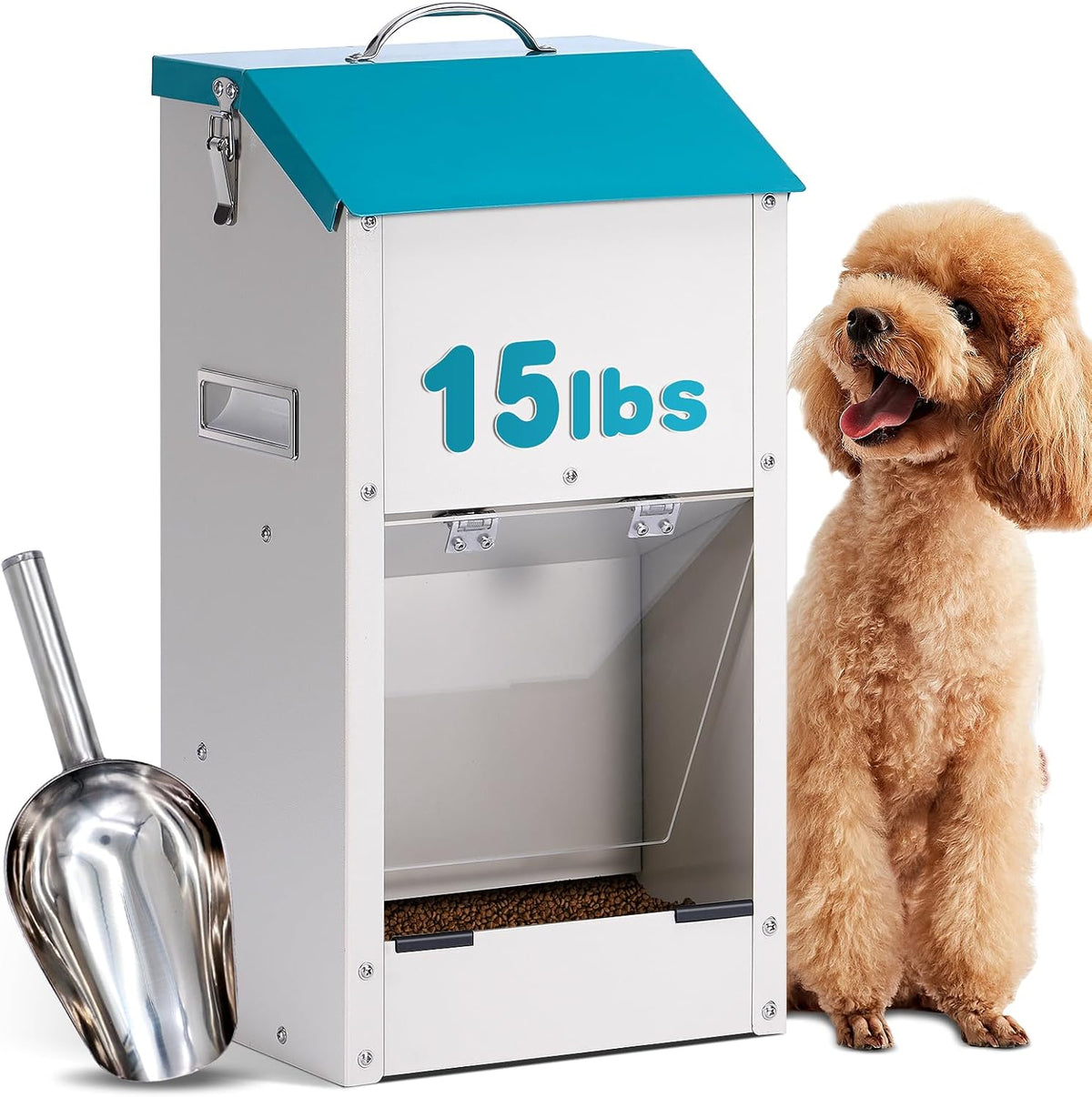 Galvanized Gravity Automatic Dog Feeder 15 Lbs Outdoor Dog Feeders
