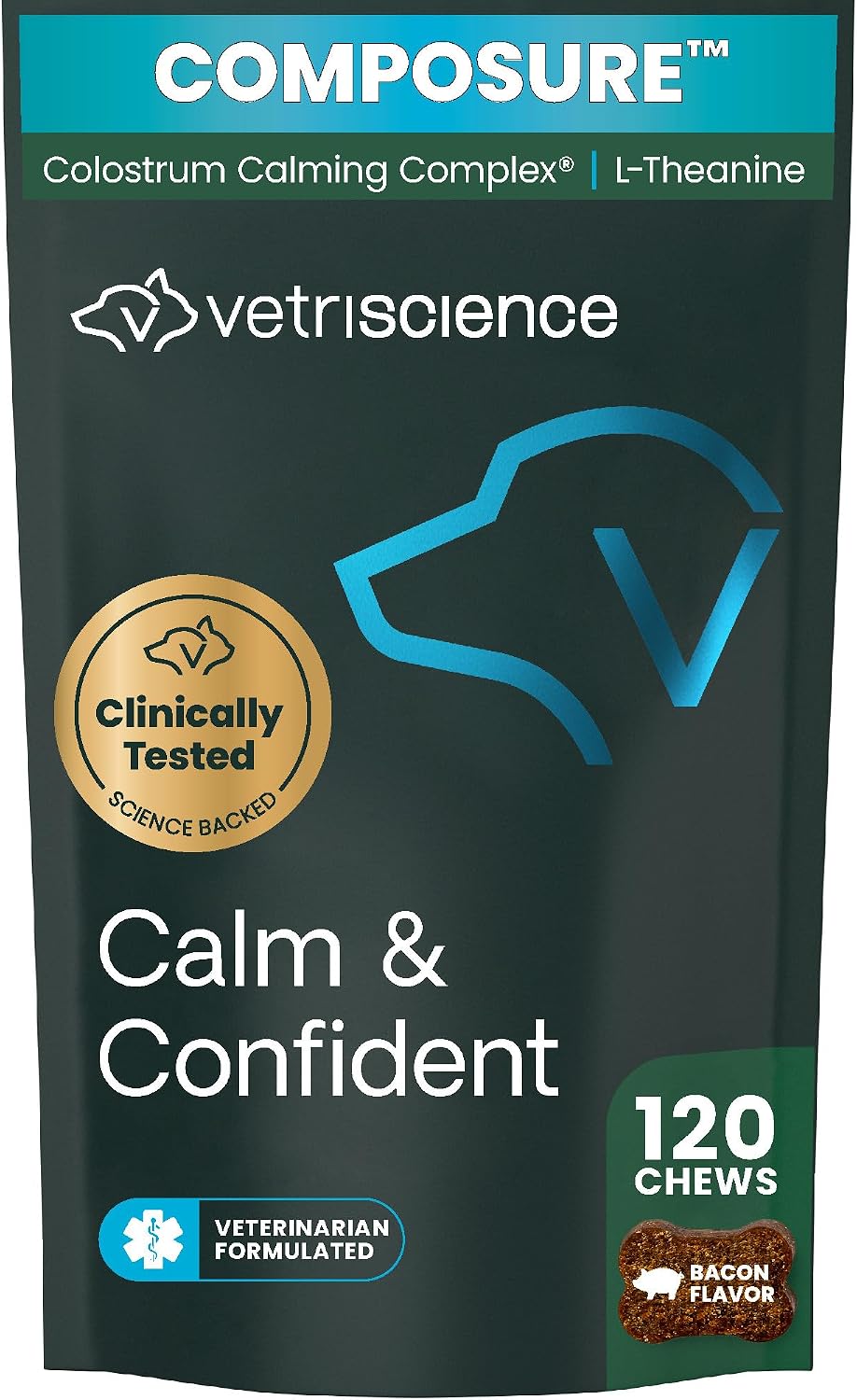 Vetriscience Calm & Confident Chews for Dogs, Bacon, 120 Count